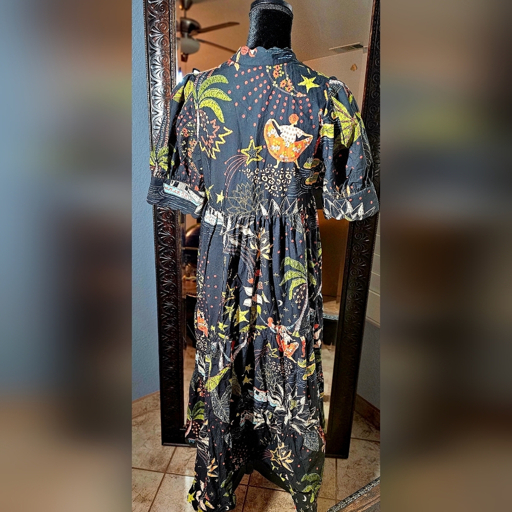 FARM Rio Black Tropical Print Puff Sleeve Dress - Picture 2 of 5